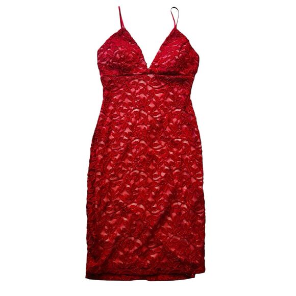 Emerald Sundae Red Lace Dress M Mini Bodycon Padded Fairygoth Romantic Formal - Picture 2 of 8